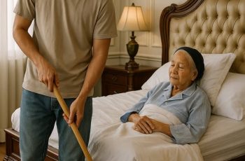 Lần đầu đến nhà, tôi thấy bà Sáu gầy gò, tóc bạc phơ, đôi tay run run chống gậy