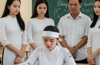 Nữ sinh đội kh:ăn ta:ng đi thi – câu chuyện phía sau khiến cả trường rơi lệ…