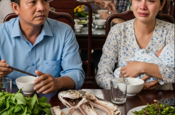 Vợ nấu nướng xong còn bận cho 2 con nhỏ ăn, lúc quay vào cả nhà ăn hết sạch mâm cơm chừa lại đúng bộ xương cá thì ứa nước mắt. Chồng nổi điên đứng dậy hành động sau đó khiến ai cũng sưỡng người