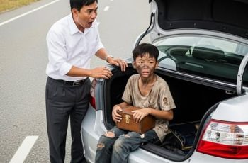 Người đàn ông đi trên cao tốc được 30 phút thì mới phát hiện ra có cậu bé nấp sau ghế, vội vàng xuống mở cốp thì bẽ bàng khi trên tay cậu bé đang cầm…